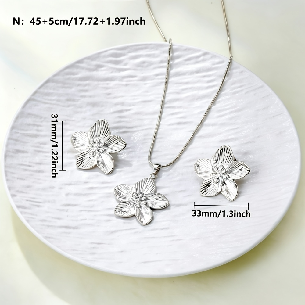 2pcs 316L Stainless Steel Flower Jewelry Set, Vintage Style